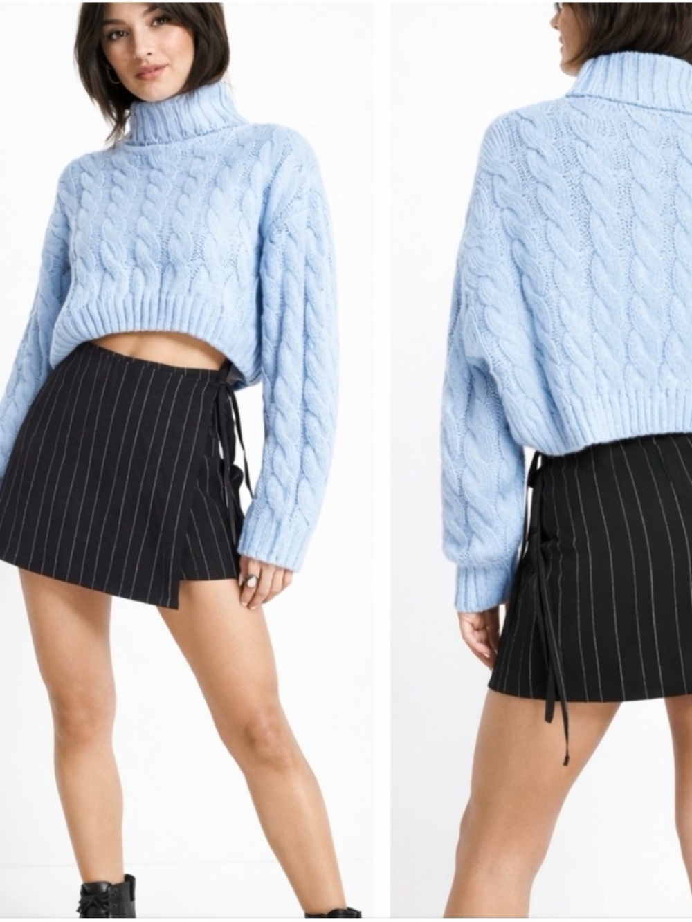 Bershka Light Blue Cable Knit Turtleneck Sweater